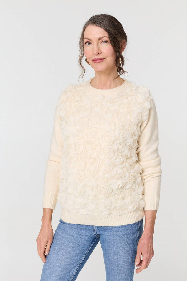 Cream | Rose Texture Embellished Jumper
