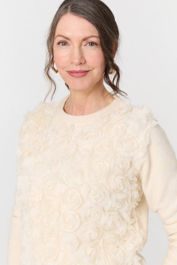 Cream | Rose Texture Embellished Jumper
