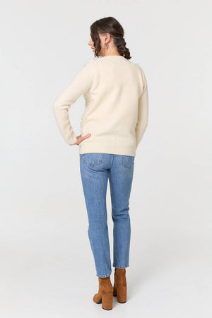 Cream | Rose Texture Embellished Jumper
