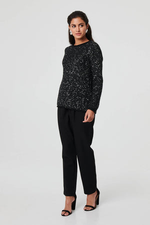 Black | Sparkly Embellished Slim Jumper
