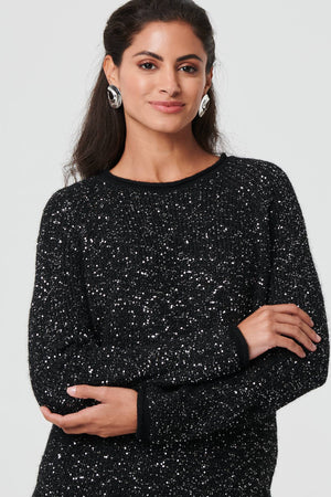 Black | Sparkly Embellished Slim Jumper : Model is 5'8