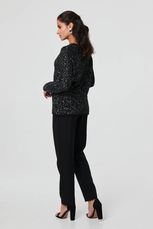 Black | Sparkly Embellished Slim Jumper
