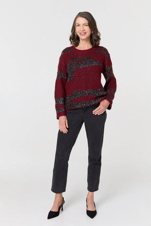 Burgundy | Metallic Sparkly Animal Print Jumper