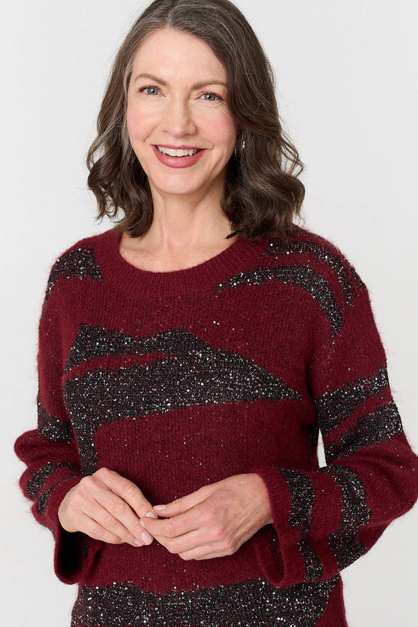 Burgundy | Metallic Sparkly Animal Print Jumper