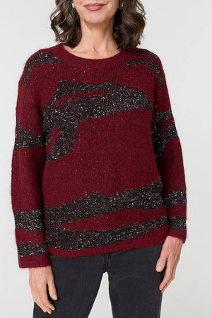 Burgundy | Metallic Sparkly Animal Print Jumper