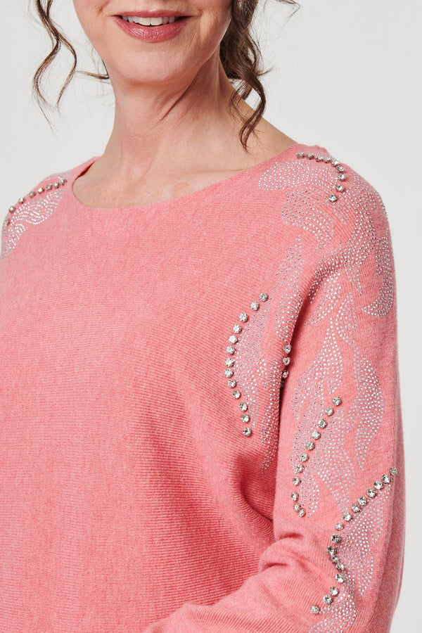 Pink | Stud Embellished Long Sleeve Jumper