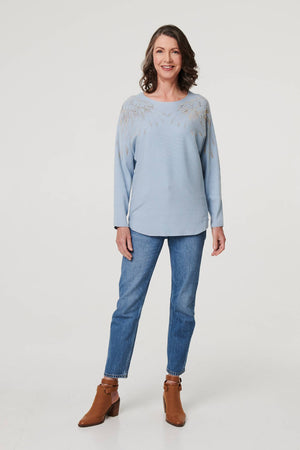Blue | Sparkly Embellished Relaxed Jumper