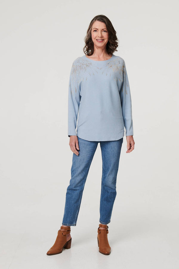 Blue | Sparkly Embellished Relaxed Jumper