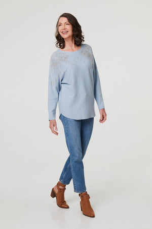 Blue | Sparkly Embellished Relaxed Jumper
