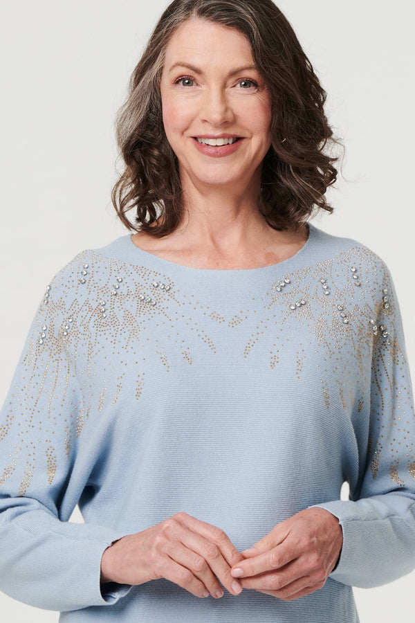 Blue | Sparkly Embellished Relaxed Jumper