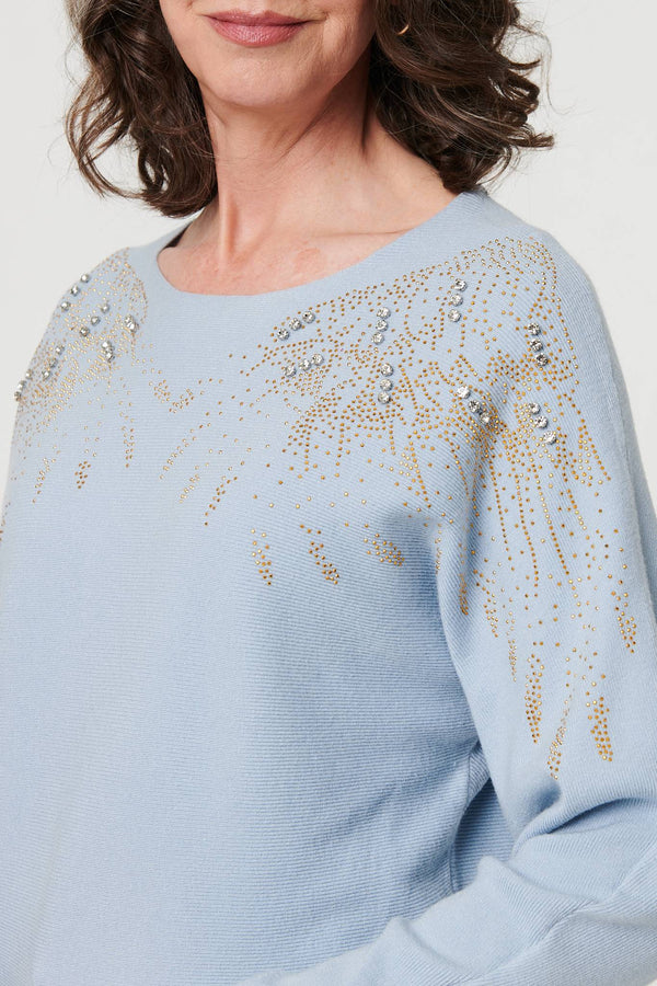 Blue | Sparkly Embellished Relaxed Jumper