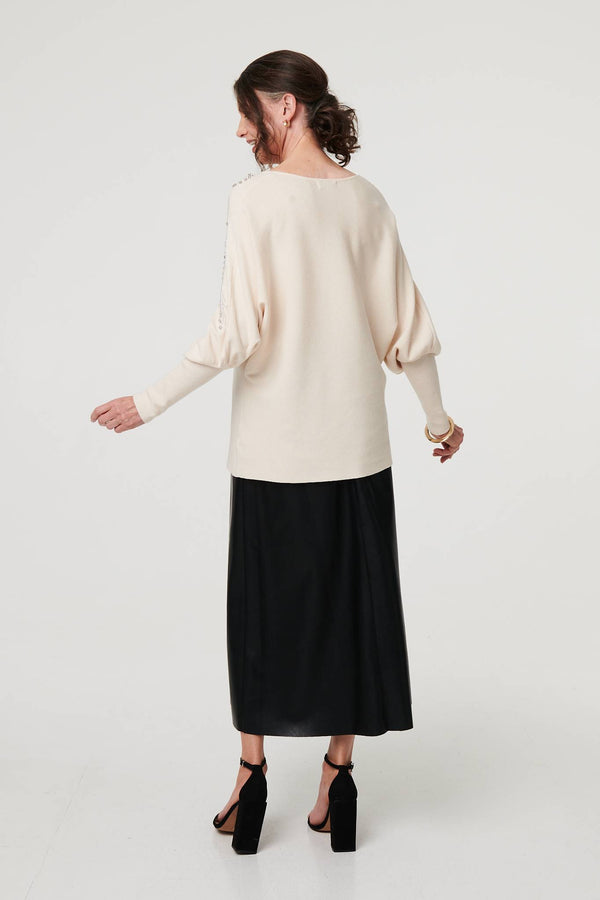 Cream | Embellished Batwing Sleeve Jumper
