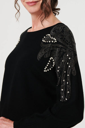 Black | Sparkle Detail Batwing Sleeve Jumper
