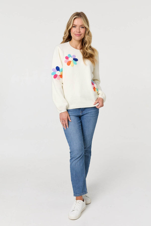 Cream | Floral Embroidered Detail Jumper