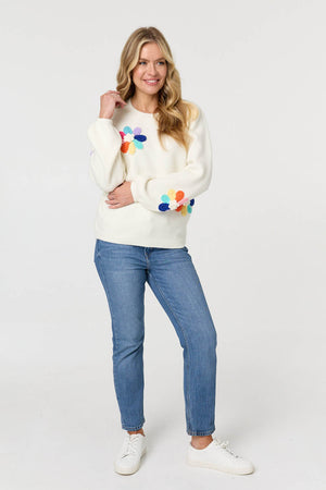 Cream | Floral Embroidered Detail Jumper