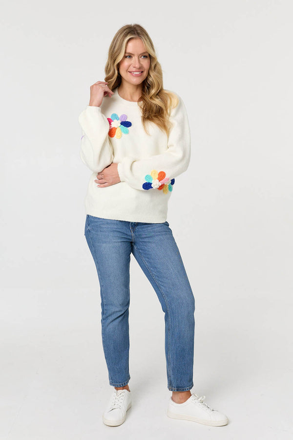 Cream | Floral Embroidered Detail Jumper