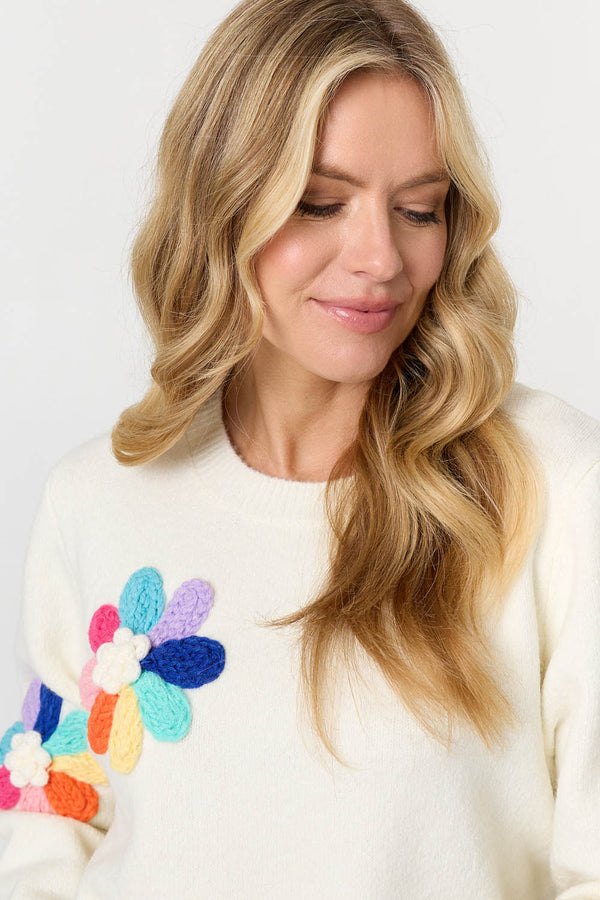 Cream | Floral Embroidered Detail Jumper