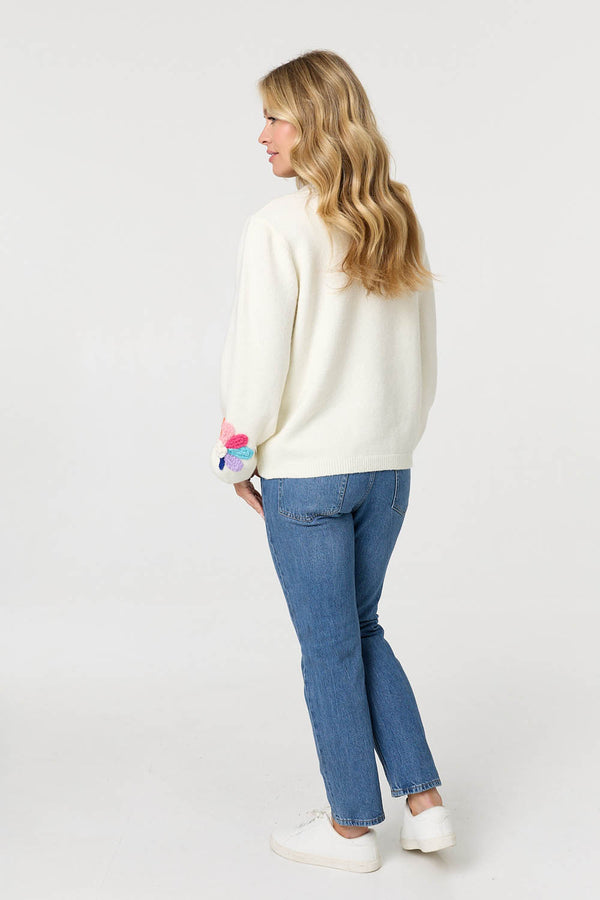 Cream | Floral Embroidered Detail Jumper