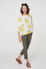 Yellow | Printed 3/4 Sleeve Knit Texture Top
