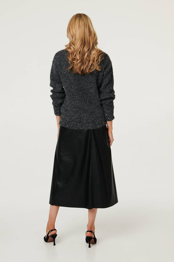 Grey | Sparkle Texture Bow Print Jumper