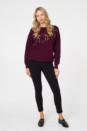 Red | Sequinned Detail Relaxed Jumper
