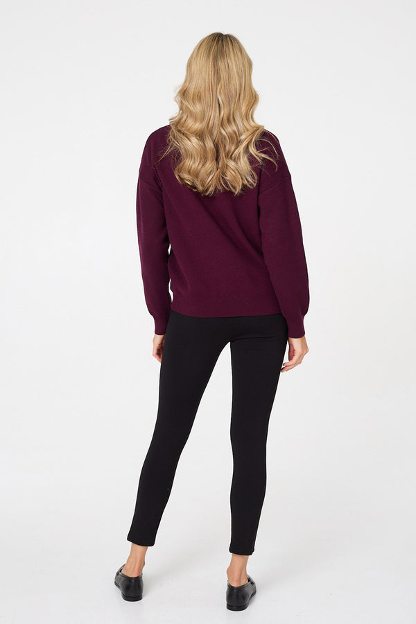 Red | Sequinned Detail Relaxed Jumper
