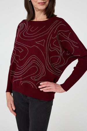 Red | Diamante Detail Batwing Sleeve Jumper
