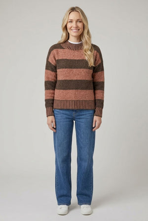 Brown | Striped High Neck Relaxed Jumper