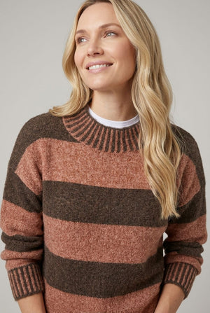 Brown | Striped High Neck Relaxed Jumper