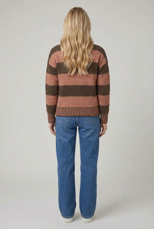 Brown | Striped High Neck Relaxed Jumper