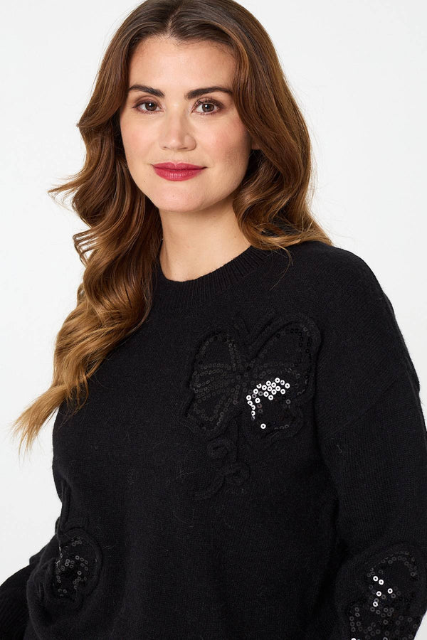 Black | Sequin Butterfly Detail Relaxed Jumper
