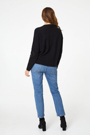 Black | Sequin Butterfly Detail Relaxed Jumper
