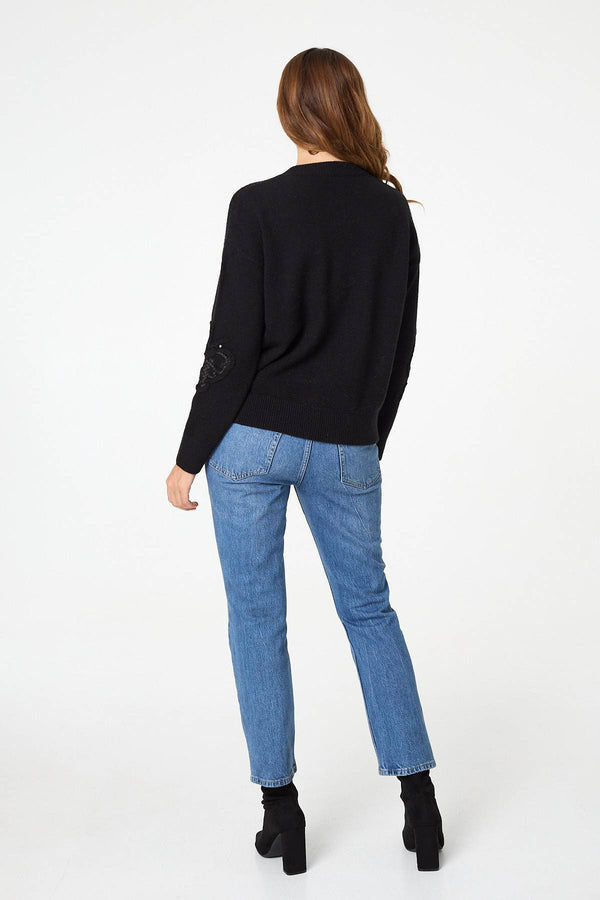Black | Sequin Butterfly Detail Relaxed Jumper
