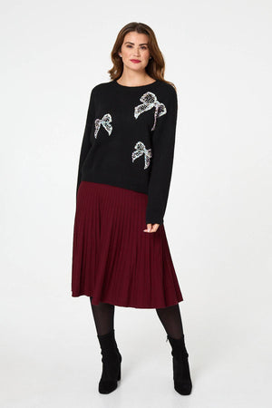 Black | Sequin Bow Detail Drop Shoulder Jumper
