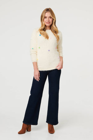 Beige | Soft Texture Polka Dot Detail Jumper
