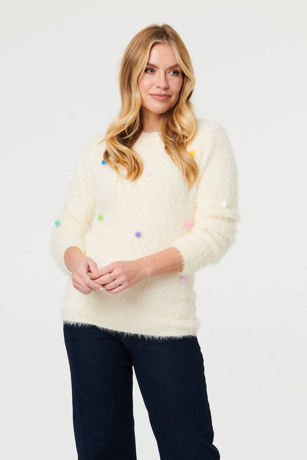 Beige | Soft Texture Polka Dot Detail Jumper
