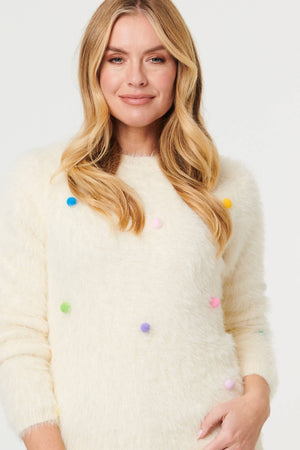 Beige | Soft Texture Polka Dot Detail Jumper
