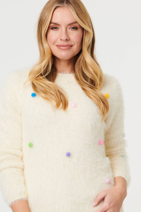 Beige | Soft Texture Polka Dot Detail Jumper
