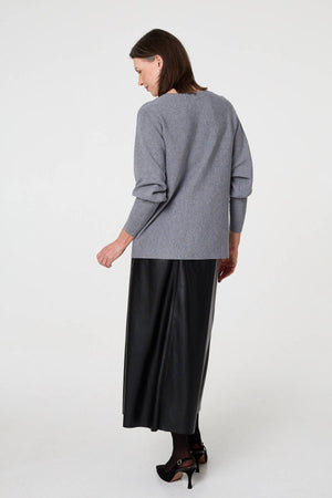 Grey | Sparkle Floral Trim Batwing Sleeve Top
