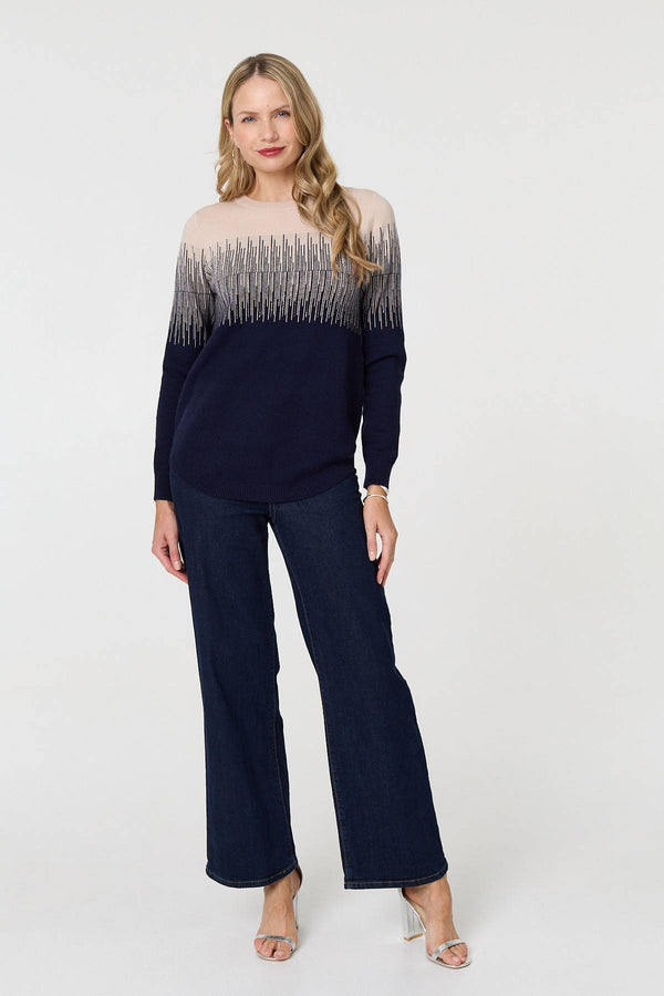 Navy | Sparkly Embellished Long Sleeve Jumper