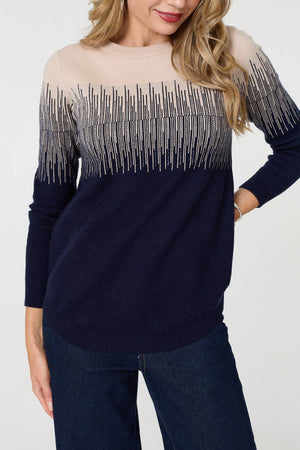 Navy | Sparkly Embellished Long Sleeve Jumper