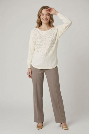 White | Sparkle Leaf Detail Batwing Jumper