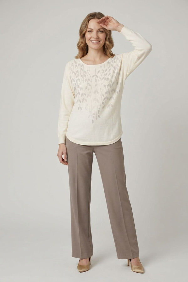 White | Sparkle Leaf Detail Batwing Jumper