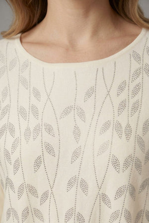 White | Sparkle Leaf Detail Batwing Jumper