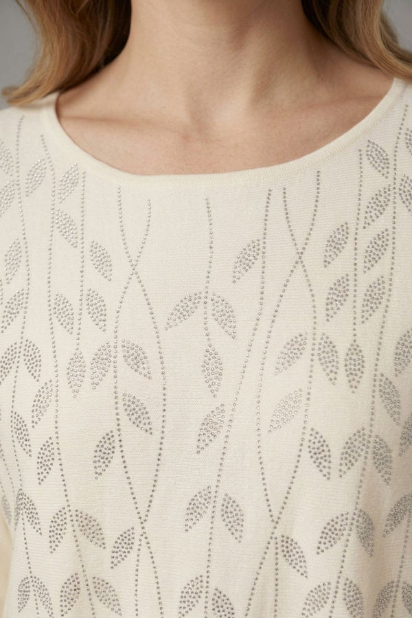 White | Sparkle Leaf Detail Batwing Jumper