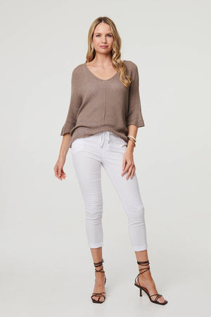 Brown | Sheer Mesh Texture 3/4 Sleeve Jumper