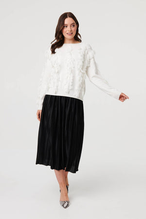 White | Feather Embellished Long Sleeve Jumper