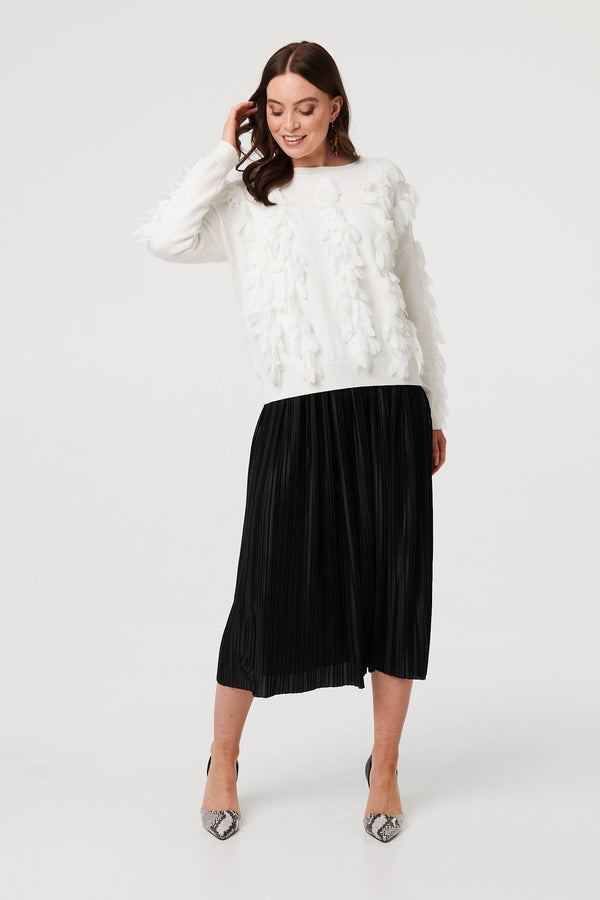 White | Feather Embellished Long Sleeve Jumper