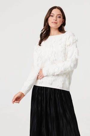 White | Feather Embellished Long Sleeve Jumper