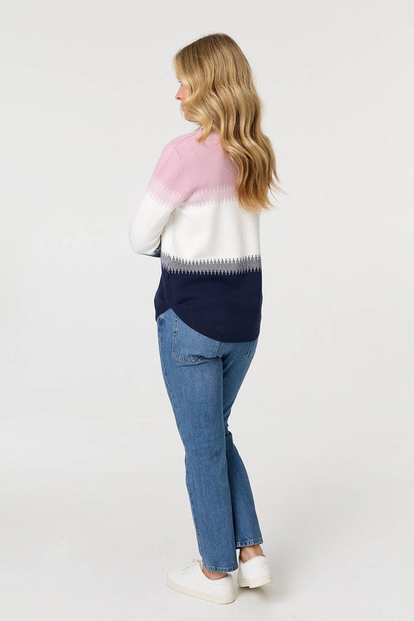 Pink | Sparkly Colour Block Curve Hem Jumper